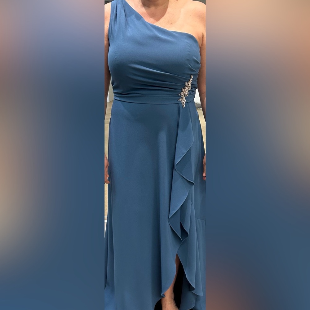 Jade Couture Dress in steel blue, style K268003